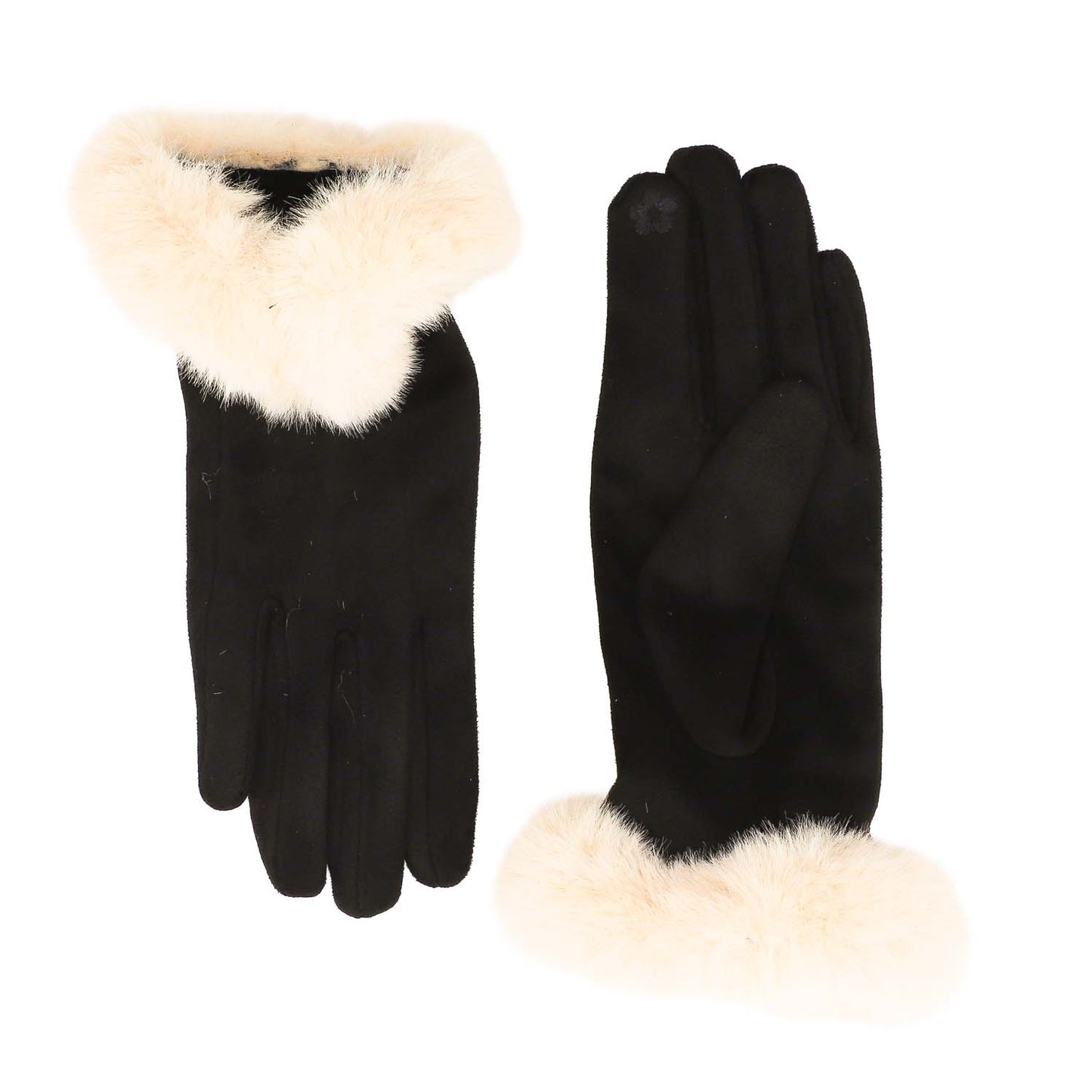 Faux Fur Cuff Gloves Black