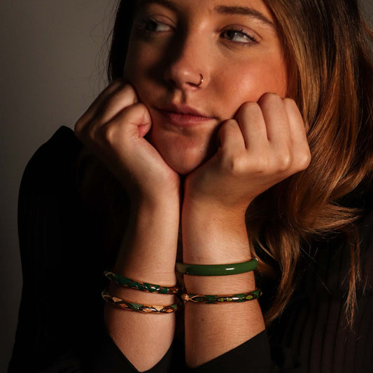 Enamelled Metal Bangle Green