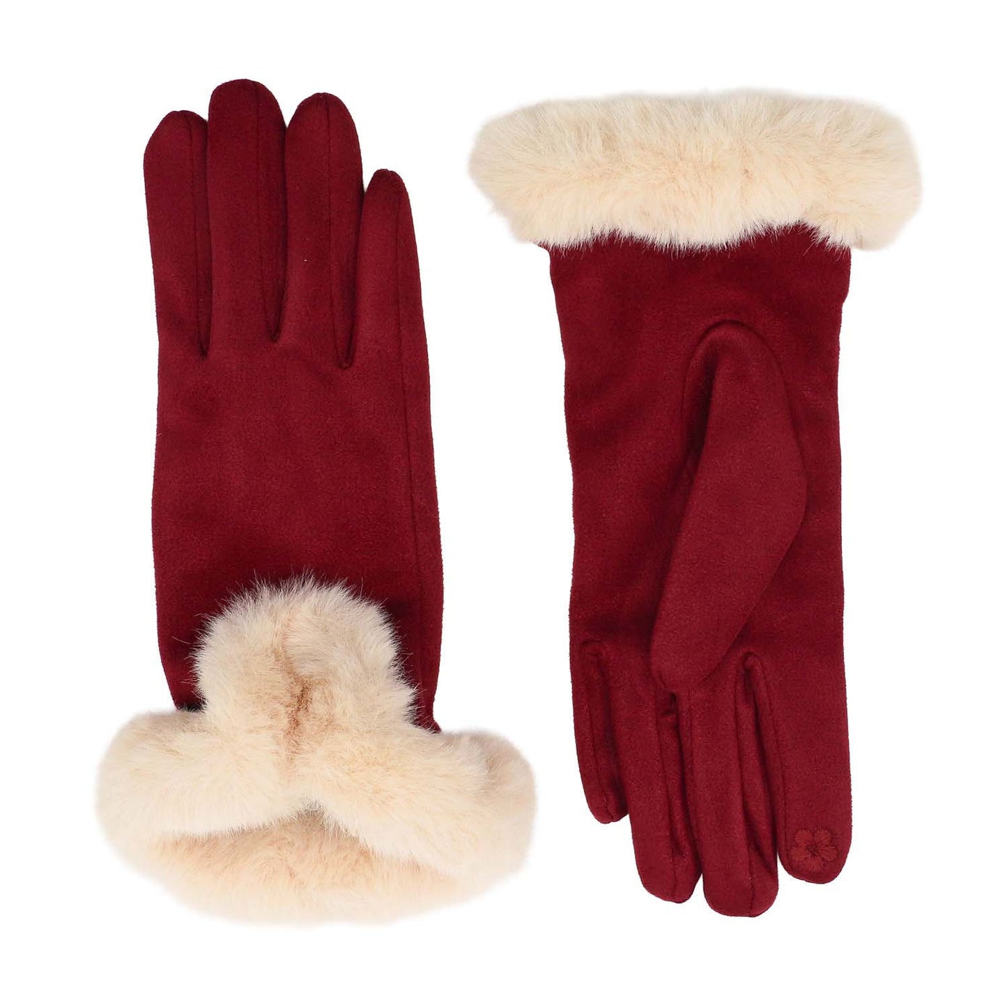 Faux Fur Cuff Gloves Burgundy