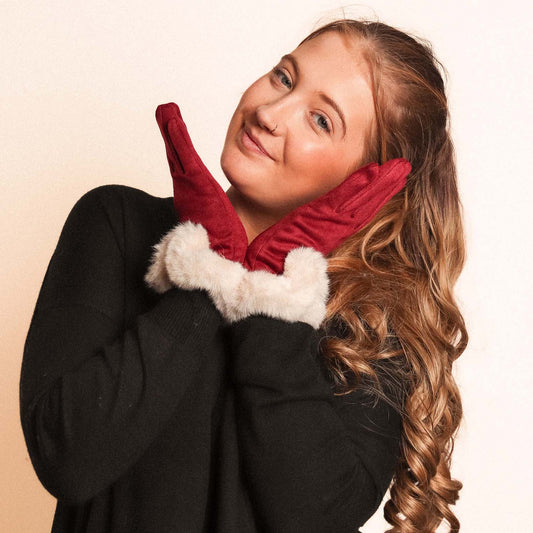 Faux Fur Cuff Gloves Burgundy