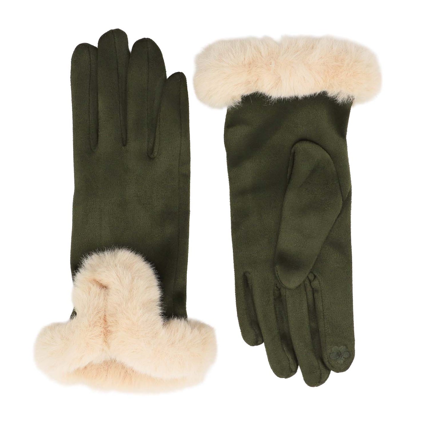 Faux Fur Cuff Gloves Green