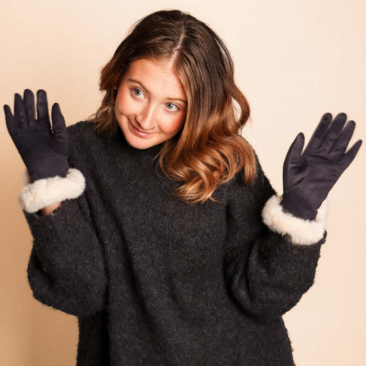 Faux Fur Cuff Gloves Navy