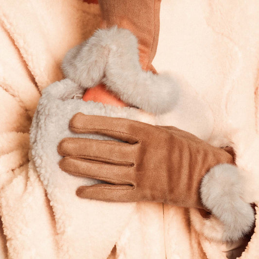Faux Fur Cuff Gloves Taupe