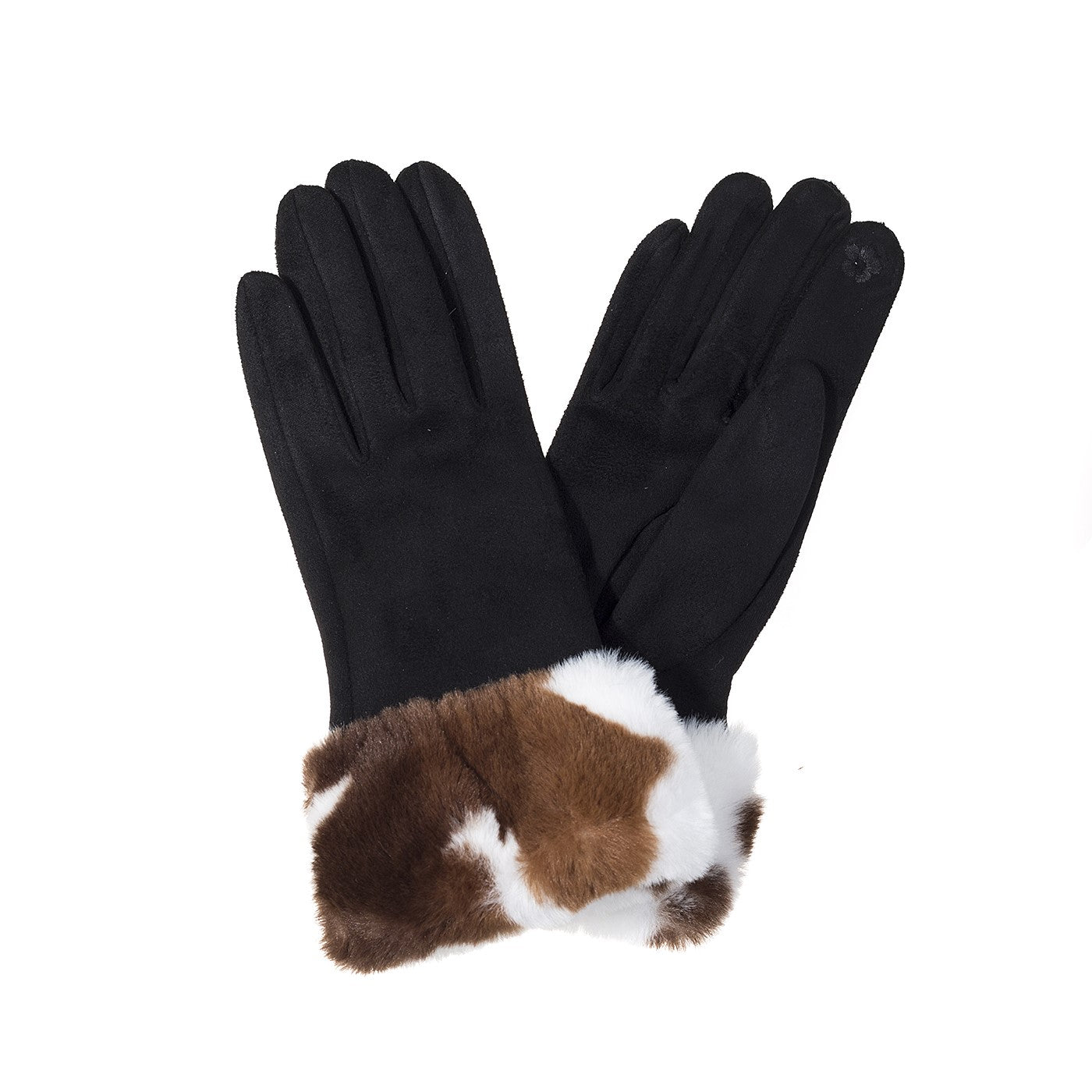 Cow Print Faux-Fur Cuffed Gloves