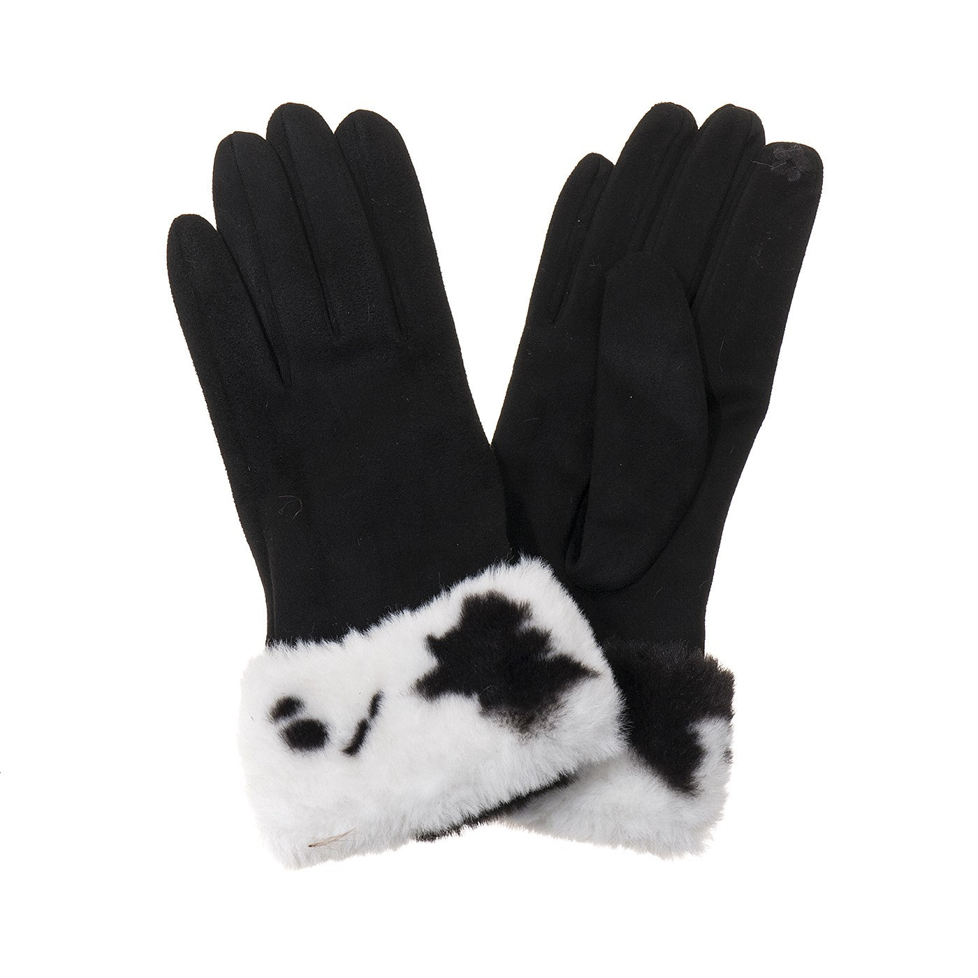 Cow Print Faux-Fur Cuffed Gloves