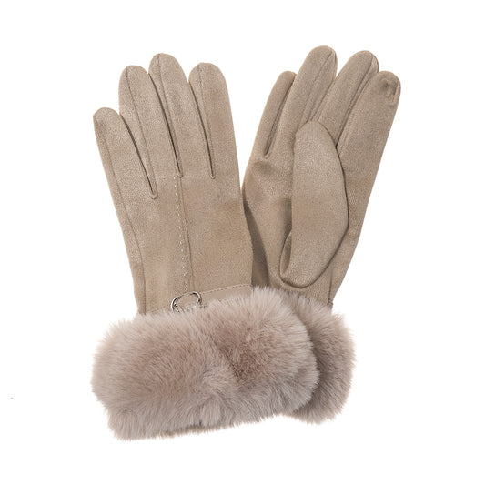 Faux Fur Cuffed Glove with Buckle